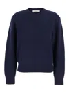 Dunst Blue Crew Neck Sweater With Ribbed Details In Cashmere Man In Blue