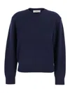 Dunst Blue Crew Neck Sweater With Ribbed Details In Cashmere Man In Animal Print