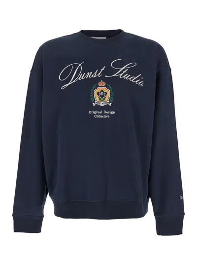 Dunst Blue Crewneck Sweatshirt With Embroidery On The Front And Back In Cotton Man