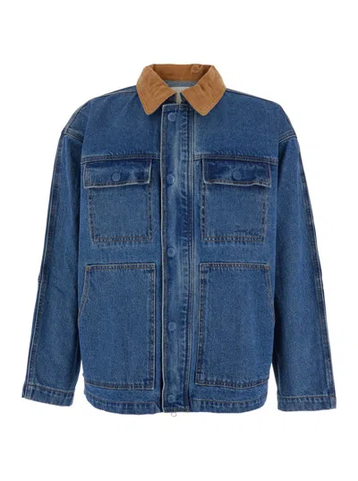 DUNST BLUE JACKET WITH CONTRAST COLLAR AND PATCH POCKETS ON THE CHEST IN COTTON WOMAN