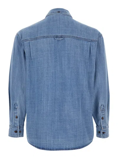 Dunst Blue Jacket With Patch Pockets On The Chest In Denim Man