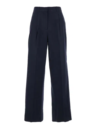 Dunst Blue Pants With Front Pleats Incotton Blend Woman