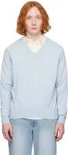 Dunst Unisex Loose V-neck Sweater In Blue