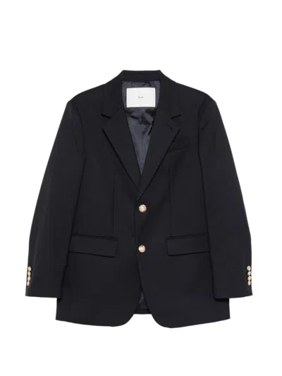 Dunst Blue Solid Notched Lapel Blazer