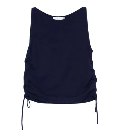 DUNST WOMEN BLUE SOLID ROUND NECK TOP, L LUXURY TOPS FOR WOMEN DARVEYS