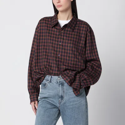 Dunst Brick Checked Flannel Shirt With Chest Pocket In Brown
