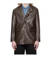 Dunst Brown 2 Button Faux-leather Blazer In Black