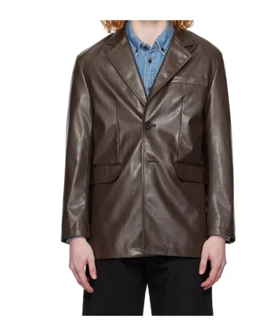 Dunst Brown 2 Button Faux-leather Blazer In Black