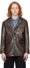 Dunst Brown 2 Button Faux-leather Blazer In Brown