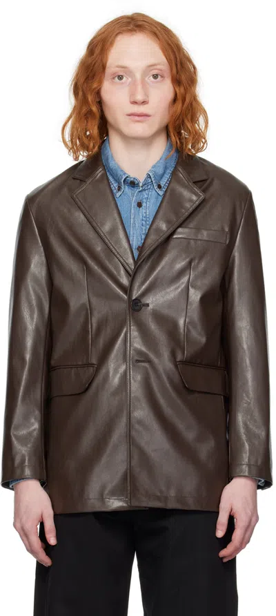 Dunst Brown 2 Button Faux-leather Blazer