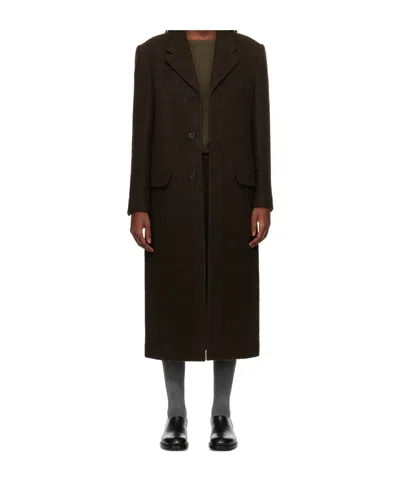 Dunst Brown 3 Button Boucle Wool Coat In Animal Print