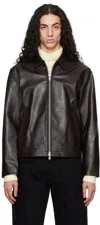Dunst Dark Brown Jacket With Front Pockets In Leather Man In Brown