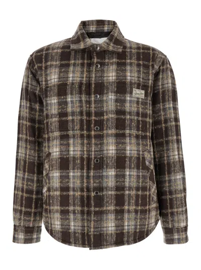 DUNST BROWN CHECKERED SHIRT WITH FRONT LOGO PATCH IN FLANNEL MAN