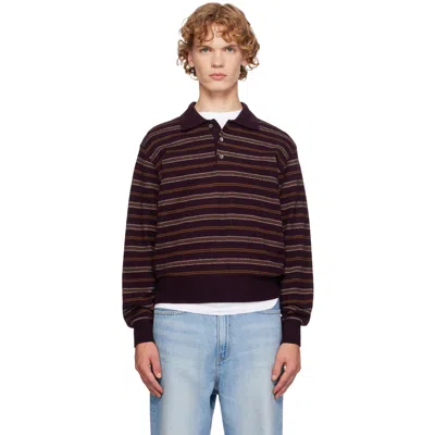 Dunst Brown Collared Striped Polo In Burgundy