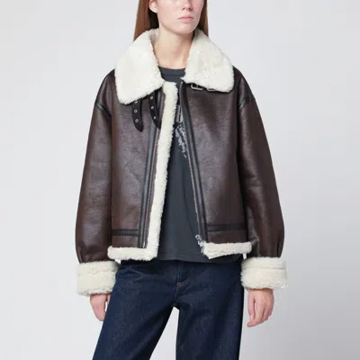 Dunst Brown Faux-leather Shearling-effect Coat