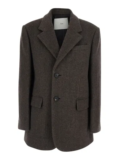 Dunst Grey Single-breasted Jacket With Notched Revers In Cashmere Woman In Gray