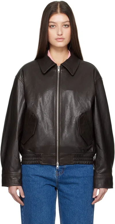 DUNST BROWN LAMBSKIN LEATHER JACKET