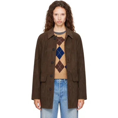 Dunst Brown Lily Half Faux-suede Jacket In Etoupe Khaki