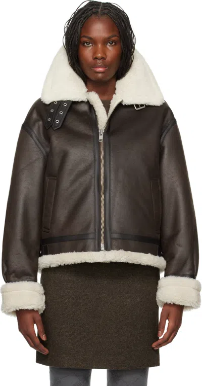 Dunst Brown Loose Fit Line Faux-shearling Jacket