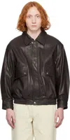 Dunst Black Oversized Vintage Leather Jacket In Brown
