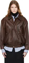 Dunst Brown Oversized Vintage Leather Jacket In Brown