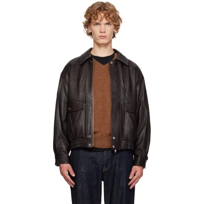 Dunst Brown Oversized Vintage Leather Jacket In Black