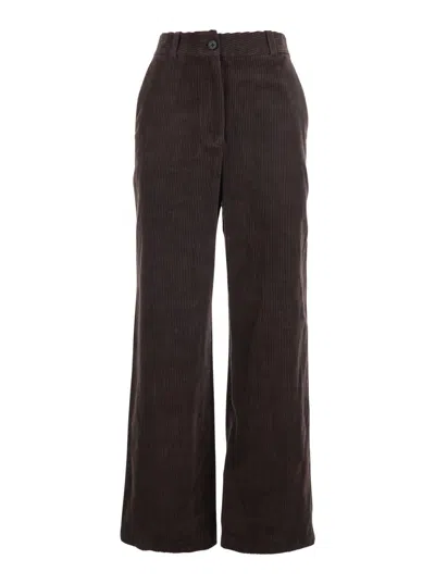 DUNST BROWN PANTS WITH BELT LOOPS AND WIDE LEG IN CORDUROY WOMAN