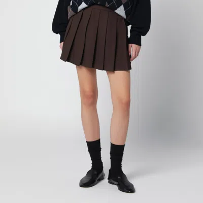 Dunst Brown Pleated Mini Skirt In Wool Blend