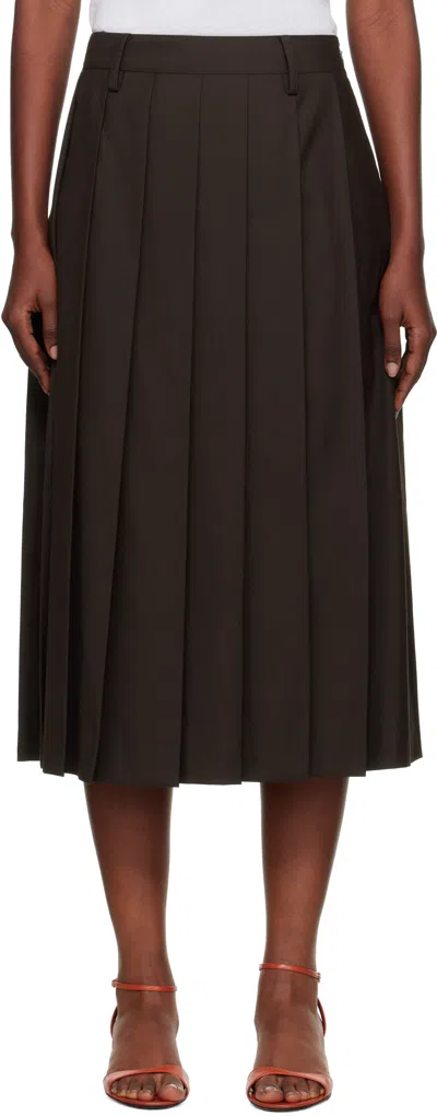 Dunst Brown Pleats Midi Skirt