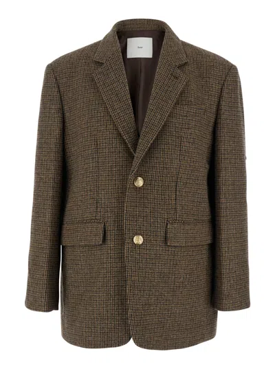 Dunst Brown Single-breasted Jacket With All-over Check Motif In Wool Man