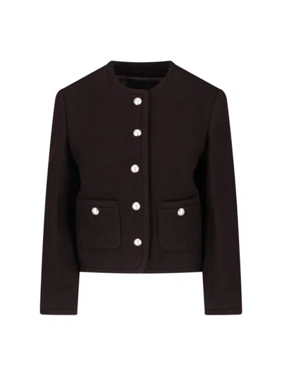 Dunst Brown Structured Round-neck Wool Jacket