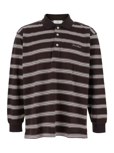 DUNST BROWN SWEATER WITH ALL-OVER STRIPED MOTIF AND FRONT LOGO IN COTTON WOMAN