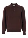 Dunst Brown Sweater With Polo Collar And Ribbed Details In Cashmere Man In Brown