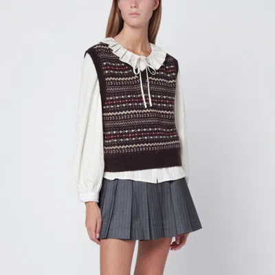 DUNST DUNST  BROWN WOOL BLEND WAISTCOAT