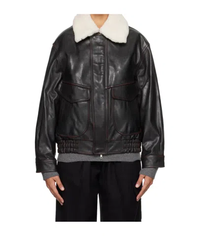 Dunst Brown Zip Leather Jacket In Black
