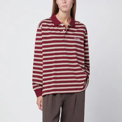 DUNST DUNST  BURGUNDY STRIPED COTTON POLO SHIRT
