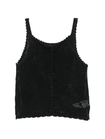 Dunst Crochet Knit Linen Cotton Scoop Neck Top In Black