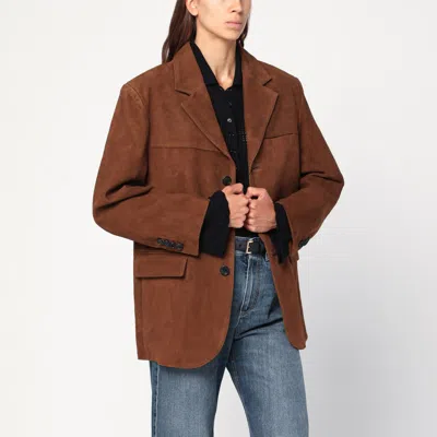 DUNST DUNST CAMEL LEATHER SINGLE-BREASTED JACKET