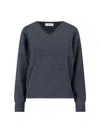 Dunst Cashmere And Wool Knit Sweater With V-neck And Ribbed Details In Gray