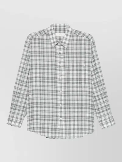 Dunst Check Cotton Shirt Buttoned Collar Chest Pocket In Gray