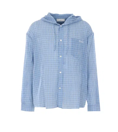 Dunst Hooded Checked-pattern Shirt In Blue