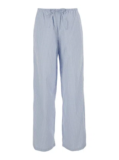 Dunst Check Motif Cotton-blend Pants With Elastic Waistband And Drawstring In Light Blue