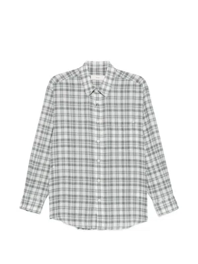 Dunst Check Cotton Shirt Buttoned Collar Chest Pocket In Gray