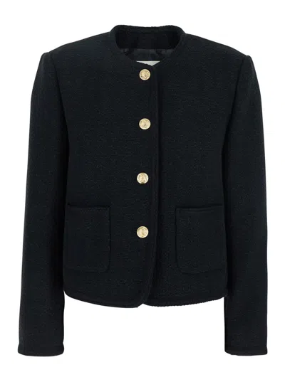 DUNST BLACK CREWNECK JACKET WITH CONTRASTING JEWEL BUTTONS IN COTTON BLEND WOMAN