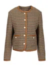 Dunst Beige Jacket With Button Closure And Front Pockets In Tweed Woman In Brown