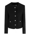 Dunst Cropped Black Tweed Jacket With Button Detailing In Black
