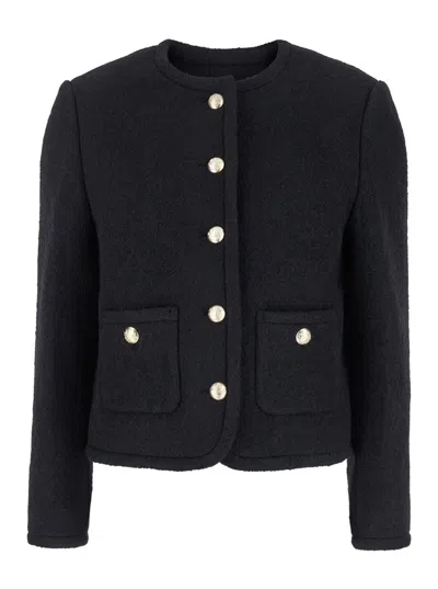 Dunst Black Crewneck Jacket With Snap Buttons In Wool Woman