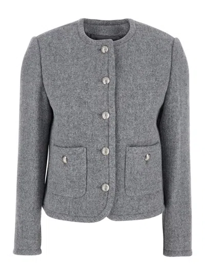 DUNST GREY JACKET WITH BUTTON CLOSURE AND FRONT POCKETS IN TWEED WOMAN