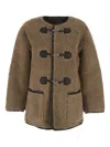 Dunst Beige Collarless Shearling Jacket With Front Toggle Closure In Ecofur Woman In Brown