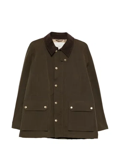 Dunst Corduroy-collar Flap-pocket Coat In Green